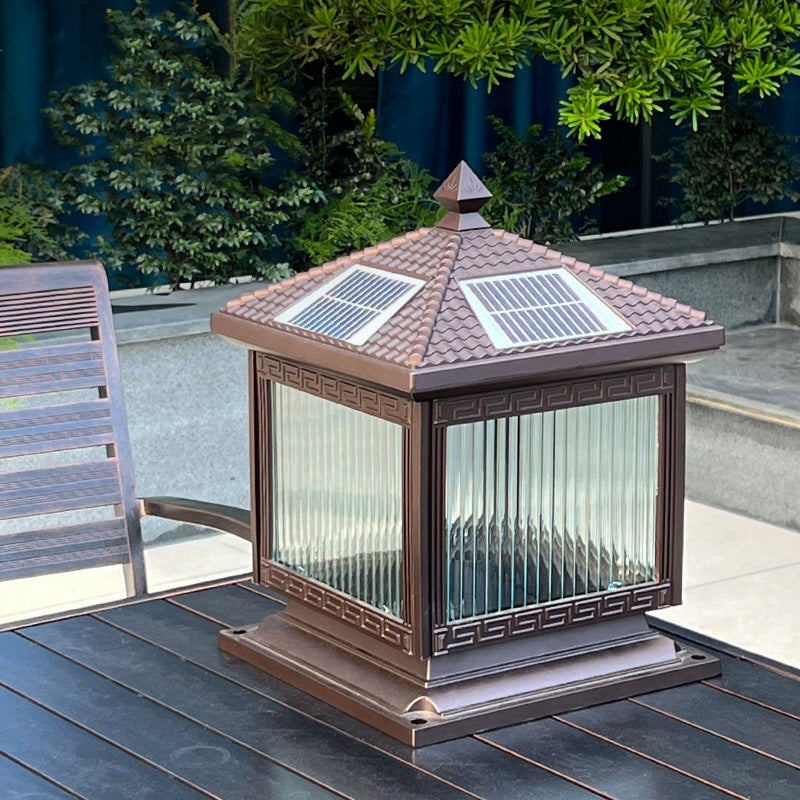 Traditional Chinese Solar Waterproof Aluminum Acrylic Glass Cylinder Lantern LED Landscape Lighting Outdoor Light For Garden | Bowlift