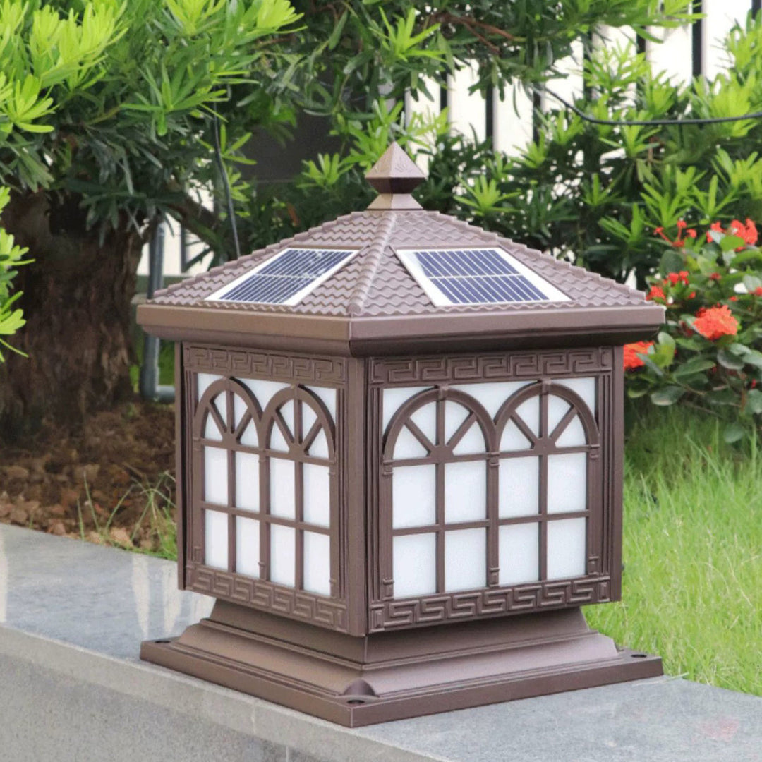 Traditional Chinese Solar Waterproof Aluminum Acrylic Glass Cylinder Lantern LED Landscape Lighting Outdoor Light For Garden | Bowlift