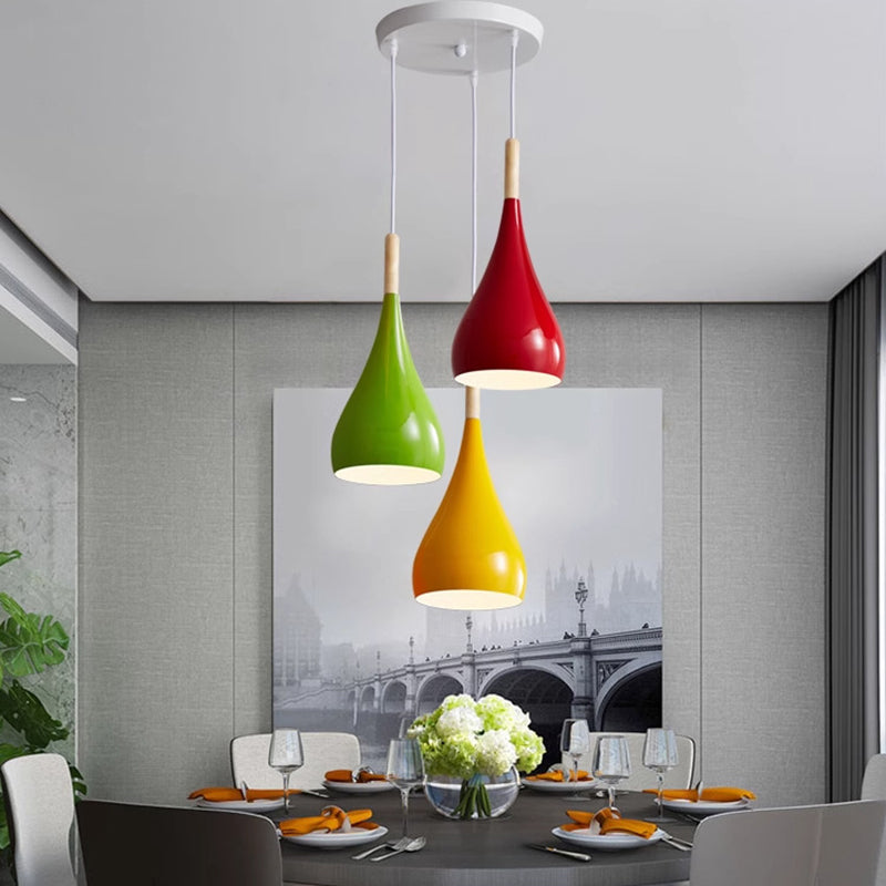 BowLift | Nordic Iron Wood Aluminum Pumpkin Water Drop 1-Light Pendant Light for Dining Room
