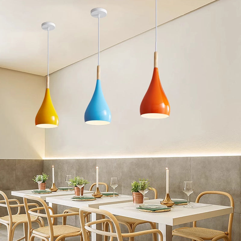 BowLift | Nordic Iron Wood Aluminum Pumpkin Water Drop 1-Light Pendant Light for Dining Room