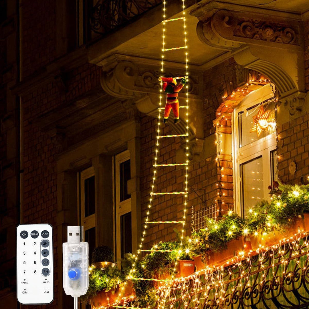 BowLift | Modern Art Deco Waterproof USB Leather Cord Santa Climbing Ladder Christmas Decoration LED String Lights Outdoor Light For Outdoor Patio