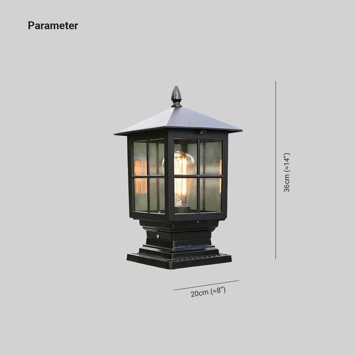 Weatherproof outdoor lantern on column in black metal | Bowlift