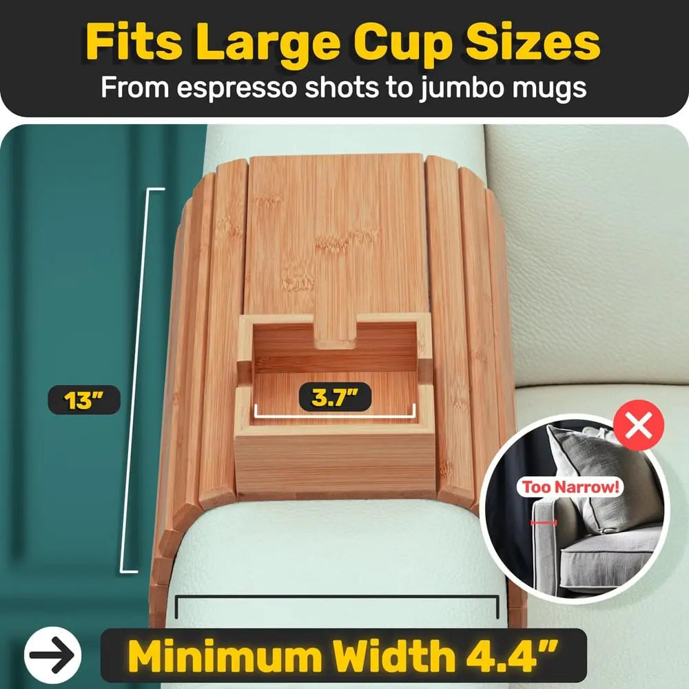 BowLift | Bamboo Armrest Tray — Eco-Friendly Cup and Snack Holder for the Sofa