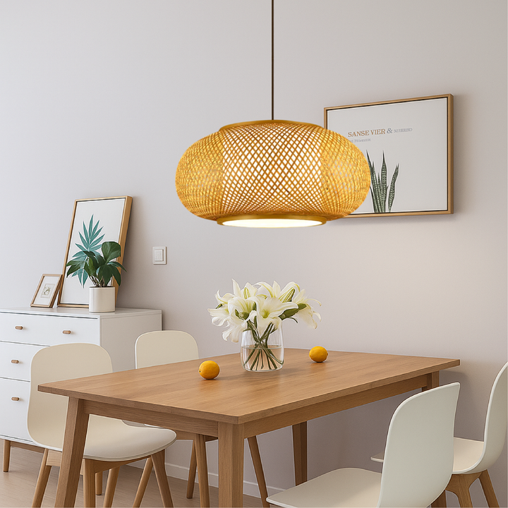 BowLift | Bamboo Hanging Lamp for Living Room with Height Adjustment – Modern Lighting Above Table in Scandinavian Style