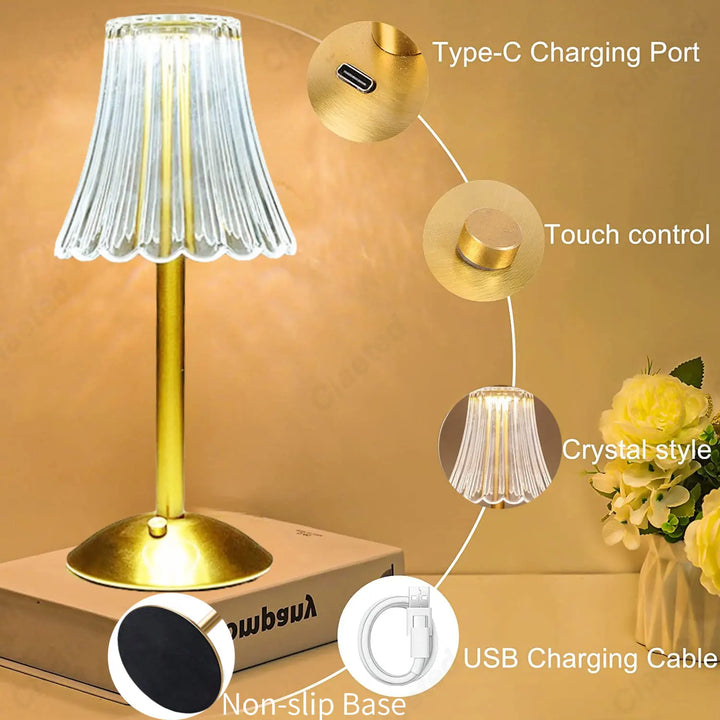 BowLift | Cristalglow - Chic Wireless Table Lamp with Elegant Crystal Decoration