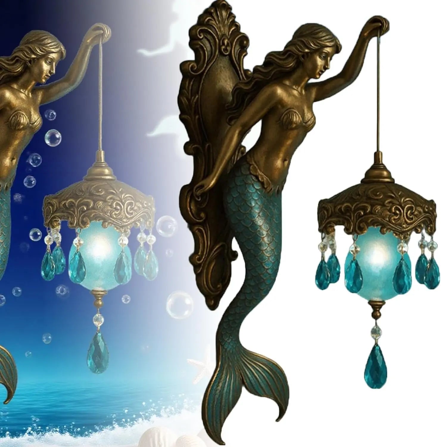 BowLift | Elegant Baroque Mermaid Wall Lamp – Artistic Maritime Wall Lighting for Atmospheric Spaces