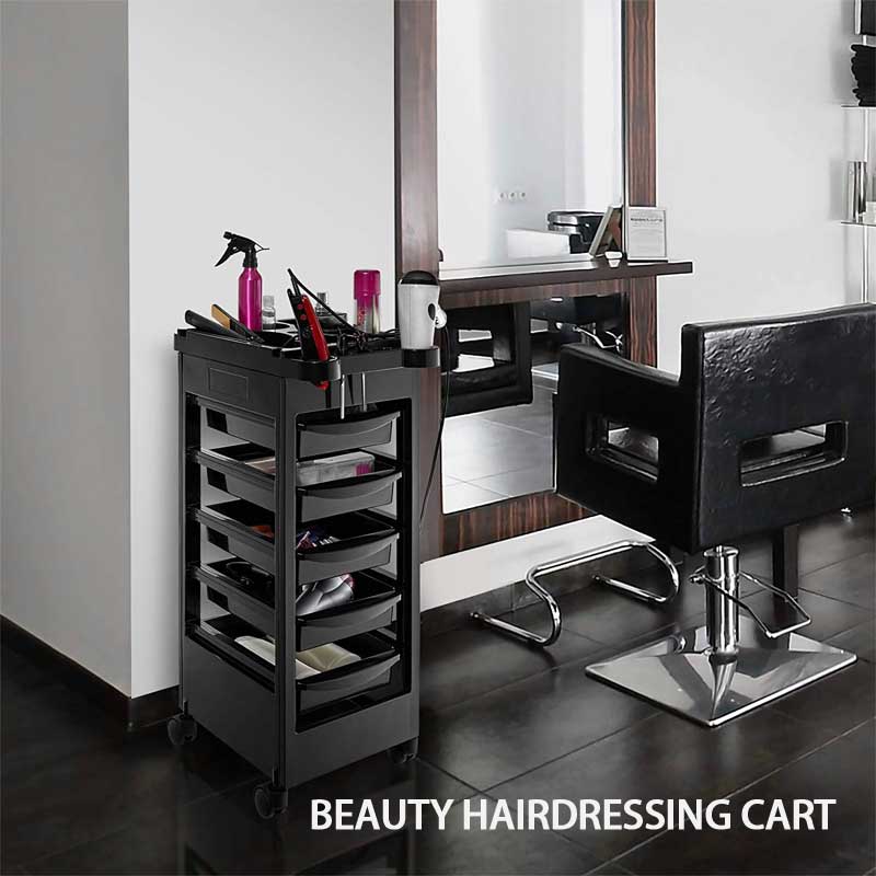 BowLift | Hairdressing Trolley With 5 Layers, Hair Dye Bowl And Hair Dryer Holder, 360 Degree Rotatable Storage