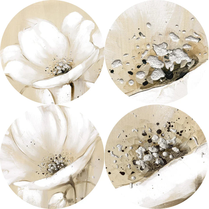 Beige White Petal Flower Wall Art Fine Art Canvas Prints Modern Botanical Square Format Floral Pictures For Living Room Bedroom Decor | Bowlift