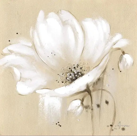 Beige White Petal Flower Wall Art Fine Art Canvas Prints Modern Botanical Square Format Floral Pictures For Living Room Bedroom Decor | Bowlift