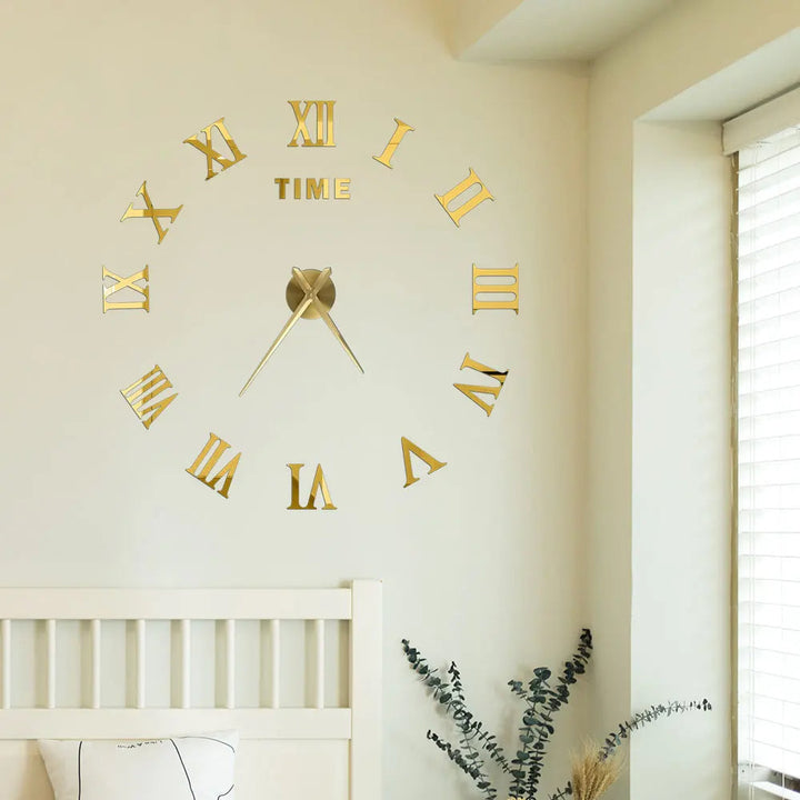 Big Wall Clock DIY 3D Self Adhesive Mirrored Acrylic Wall Clock For Kitchen Dining Room Living Room Creative Home Decor | Bowlift