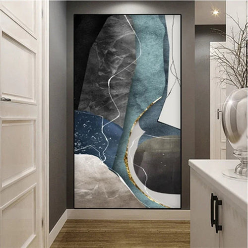 Big Sizes Gray Blue Green Nordic Geomorphic Abstract Wall Art Fine Art Canvas Prints Pictures For Modern Apartment Living Room Foyer Art Decor | Bowlift