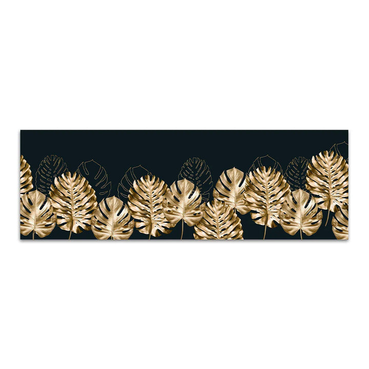 Big Sizes Wide Format Tropical Botanical Wall Art Fine Art Canvas Prints Golden Monstera Palm Leaves Pictures For Above The Bed Art For Above The Sofa | Bowlift