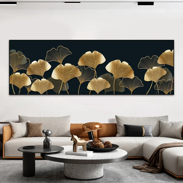Big Sizes Wide Format Tropical Botanical Wall Art Fine Art Canvas Prints Golden Monstera Palm Leaves Pictures For Above The Bed Art For Above The Sofa | Bowlift