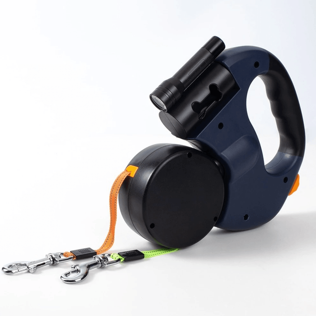BowLift | DoubleDog Retractable Dual Dog Lead with Anti-Tangle Swivel & Built-in Torch – 4m Extendable for Two Dogs