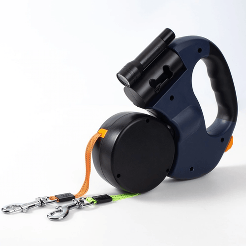 BowLift | DoubleDog Retractable Dual Dog Lead with Anti-Tangle Swivel & Built-in Torch – 4m Extendable for Two Dogs