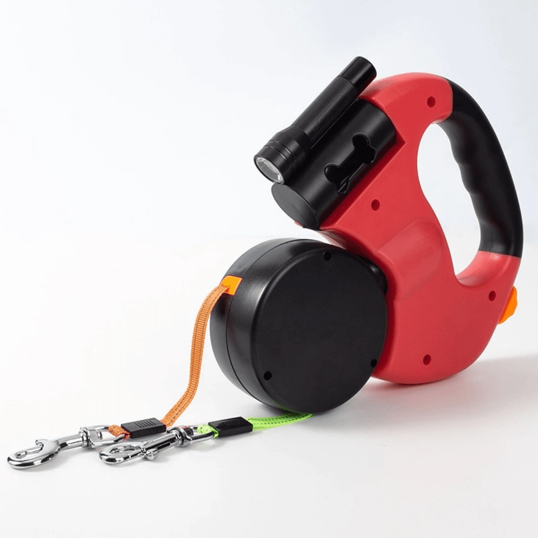 BowLift | DoubleDog Retractable Dual Dog Lead with Anti-Tangle Swivel & Built-in Torch – 4m Extendable for Two Dogs
