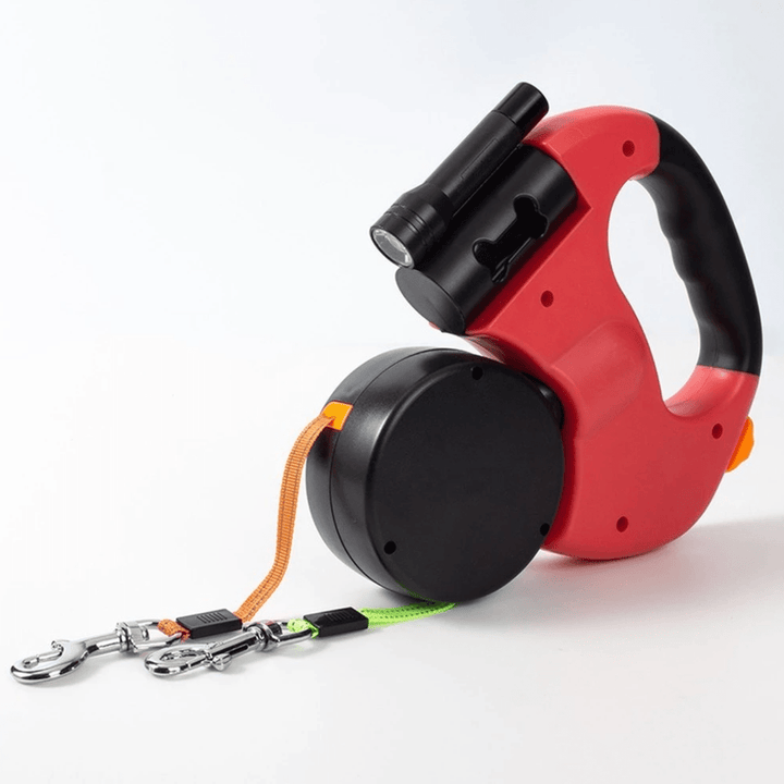 BowLift | DoubleDog Retractable Dual Dog Lead with Anti-Tangle Swivel & Built-in Torch – 4m Extendable for Two Dogs