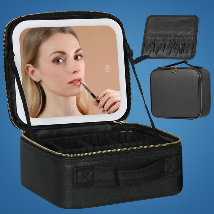 GlamOrganize | Makeup & Toiletry Bag - Cosmetic Organiser - LED Mirror - Compact Storage for Makeup and Skincare - Travel-Friendly Bowlift