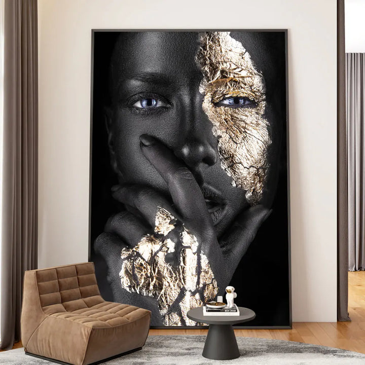 Black Golden African Woman Poster Wall Art Fine Art Canvas Print Portrait Picture For Modern Apartment Living Room Interior Design | Bowlift