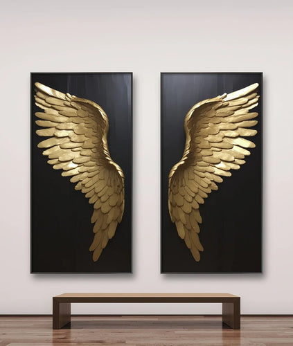 Big Sizes Golden Dream Angel Wings Wall Art Fine Art Canvas Prints Pictures For Modern Apartment Living Room Light Luxury Boutique Fashion House Art Decor | Bowlift