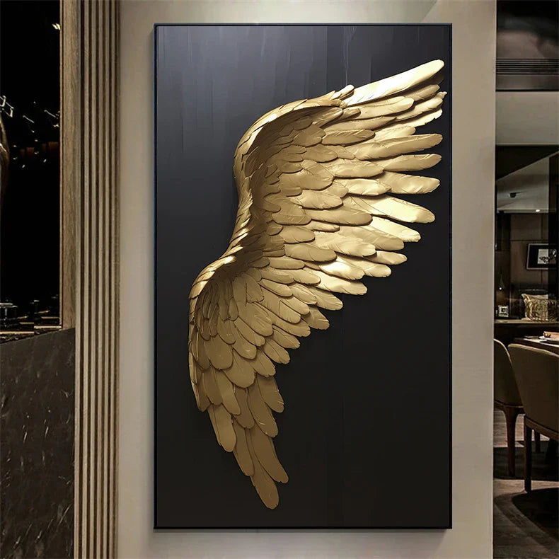 Big Sizes Golden Dream Angel Wings Wall Art Fine Art Canvas Prints Pictures For Modern Apartment Living Room Light Luxury Boutique Fashion House Art Decor | Bowlift
