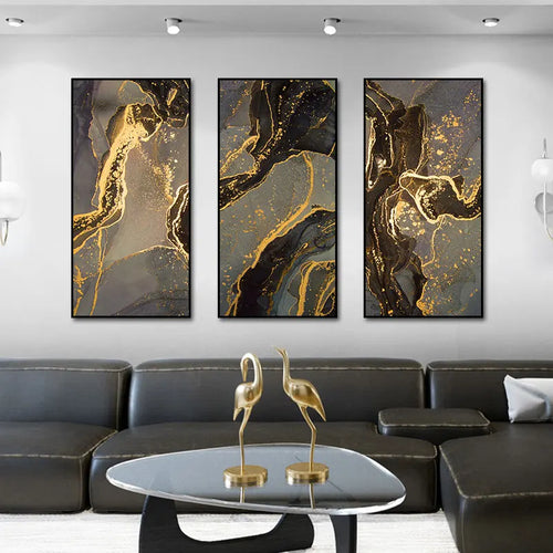 Black Golden Line Marble Print Wall Art Fine Art Canvas Prints Tall Vertical Rectangle Artwork Pictures For Living Room Light Luxury Home Decor | Bowlift
