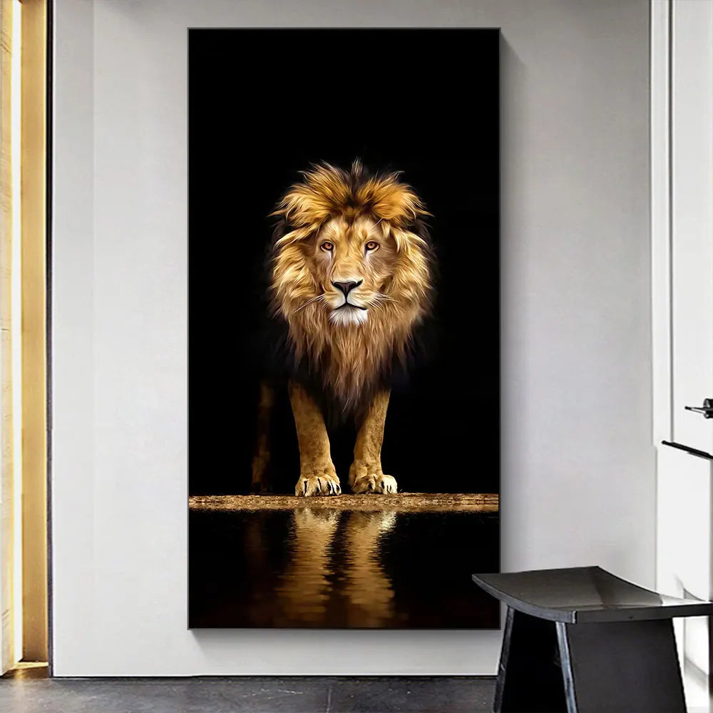 Black Golden Lion Poster Wall Art Fine Art Canvas Print Picture For Entrance Foyer Living Room Light Luxury Home Decor | Bowlift