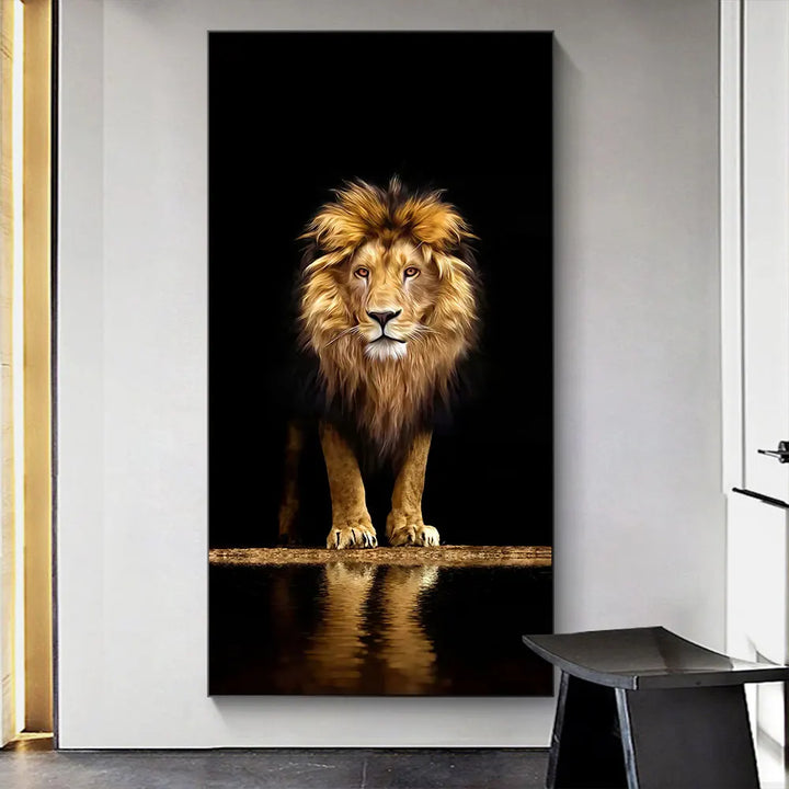 Black Golden Lion Poster Wall Art Fine Art Canvas Print Picture For Entrance Foyer Living Room Light Luxury Home Decor | Bowlift