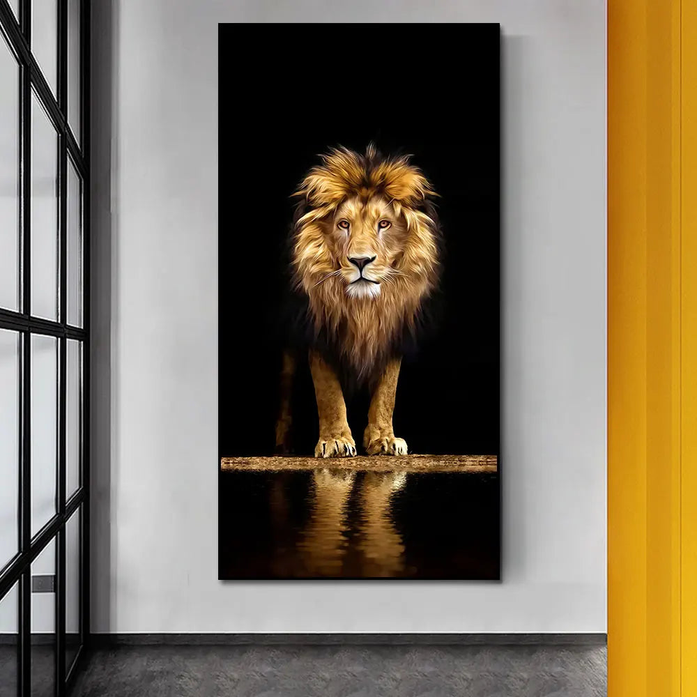Black Golden Lion Poster Wall Art Fine Art Canvas Print Picture For Entrance Foyer Living Room Light Luxury Home Decor | Bowlift