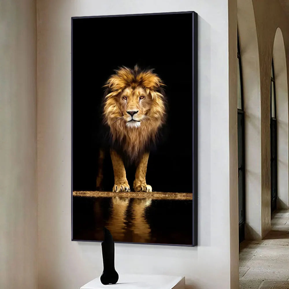 Black Golden Lion Poster Wall Art Fine Art Canvas Print Picture For Entrance Foyer Living Room Light Luxury Home Decor | Bowlift