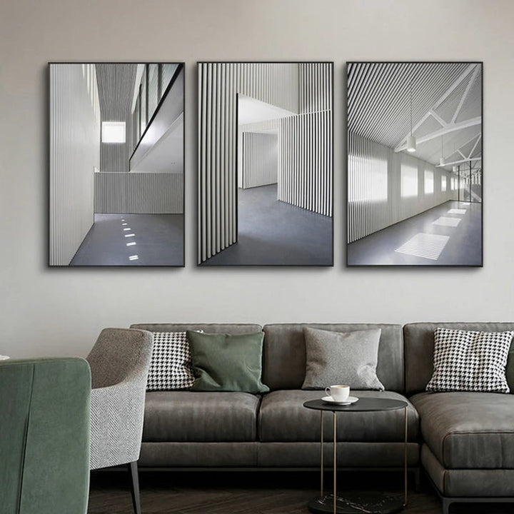 Black White Architectural Interiors Wall Art Fine Art Canvas Prints Print Pictures For Modern Loft Living Room Home Office Decor | Bowlift