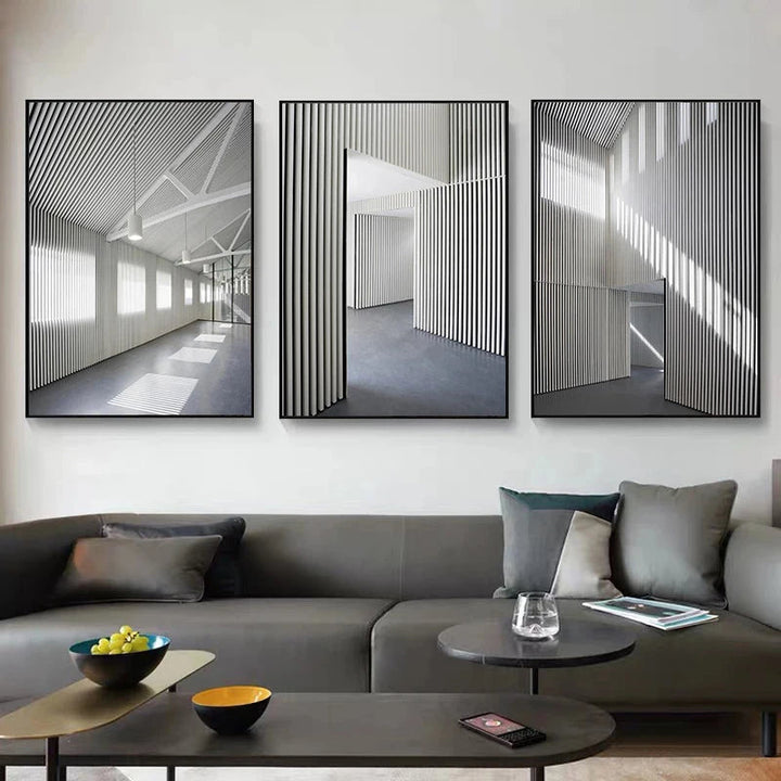 Black White Architectural Interiors Wall Art Fine Art Canvas Prints Print Pictures For Modern Loft Living Room Home Office Decor | Bowlift