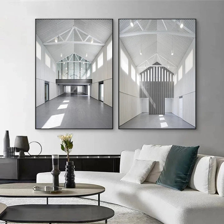 Black White Architectural Interiors Wall Art Fine Art Canvas Prints Print Pictures For Modern Loft Living Room Home Office Decor | Bowlift