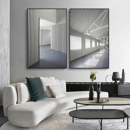 Black White Architectural Interiors Wall Art Fine Art Canvas Prints Print Pictures For Modern Loft Living Room Home Office Decor | Bowlift