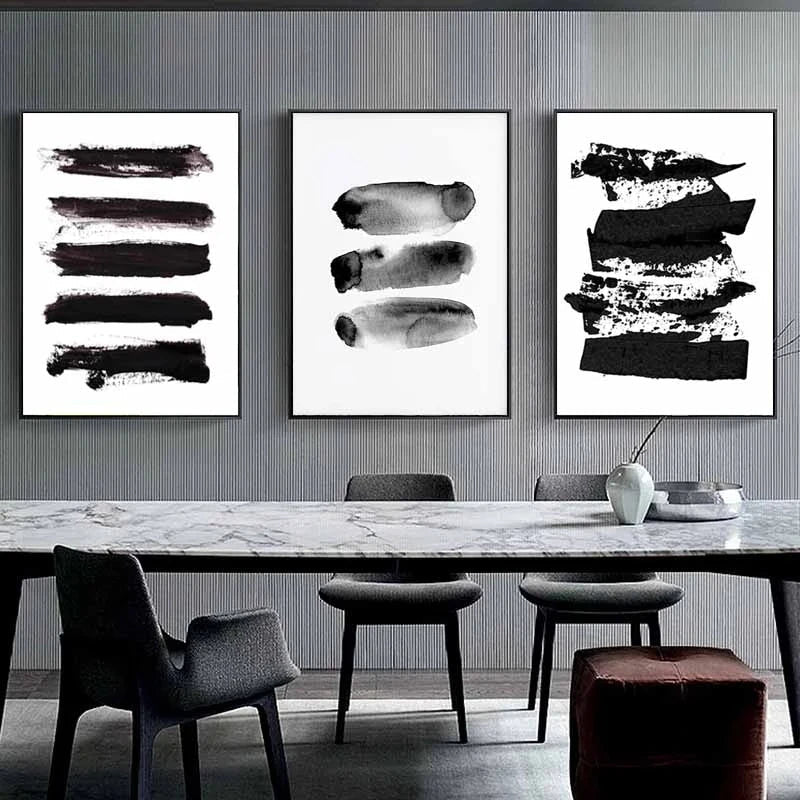 Black White Wall Art Minimalist Abstract Ink Brush Strokes Fine Art Canvas Prints Posters Pictures For Living Room Home Office Art Decor | Bowlift