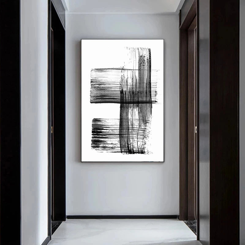 Black White Wall Art Minimalist Abstract Ink Brush Strokes Fine Art Canvas Prints Posters Pictures For Living Room Home Office Art Decor | Bowlift