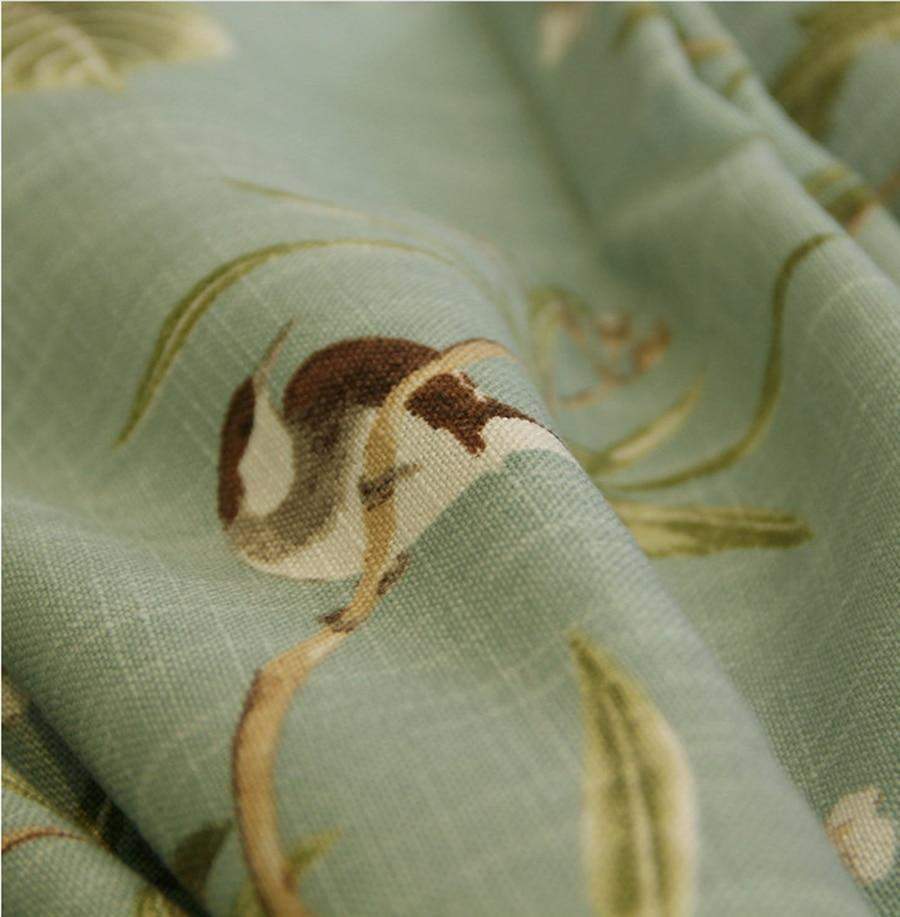 Blackout Blue Curtains with Floral Bird Patterns Bowlift