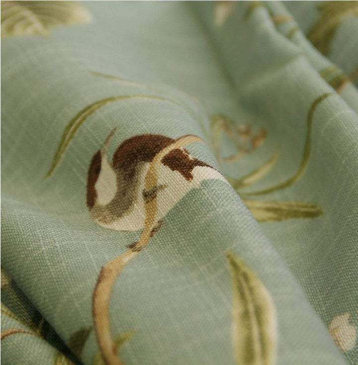 Blackout Blue Curtains with Floral Bird Patterns Bowlift