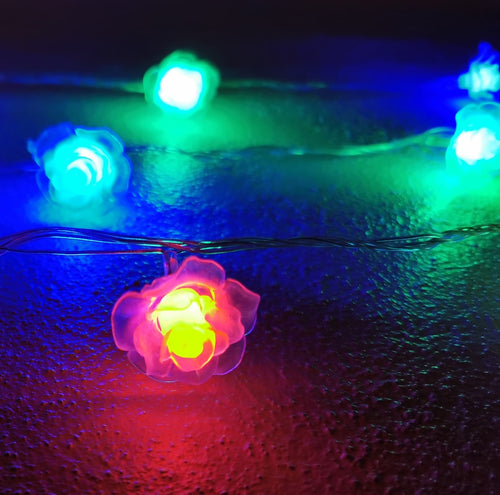 LED Fairy Lights with Flowers 20 pcs. Transparent - Multicolor with Flashing Function (3.5 Meters) | Bowlift