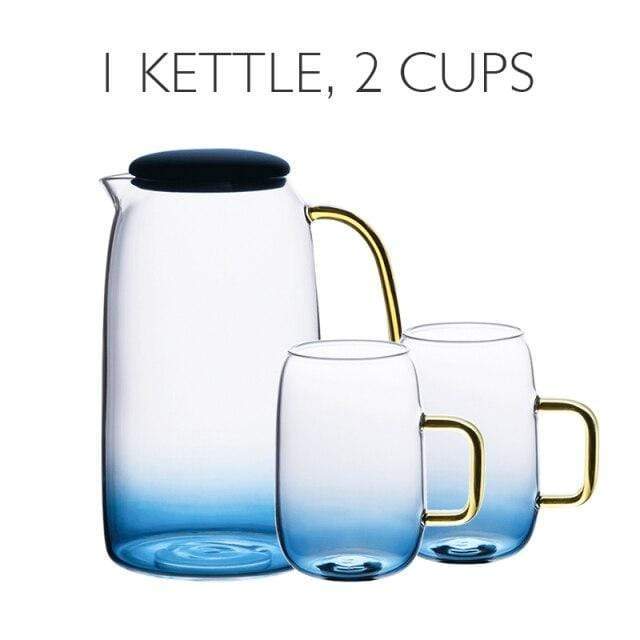 Blue glass pitcher with matching drinking glass Bowlift