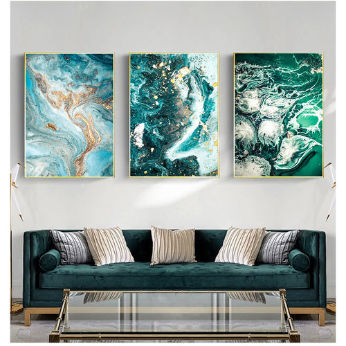Blue Aqua Green Liquid Marble Print Wall Art Fine Art Canvas Prints Nordic Pictures For Living Room Bedroom Home Office Art Decor | Bowlift