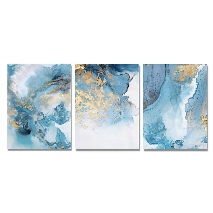Blue Golden Marble Print Abstract Wall Art Fine Art Canvas Prints Pictures For Living Room Dining Room Hotel Room Bedroom Art Decor | Bowlift