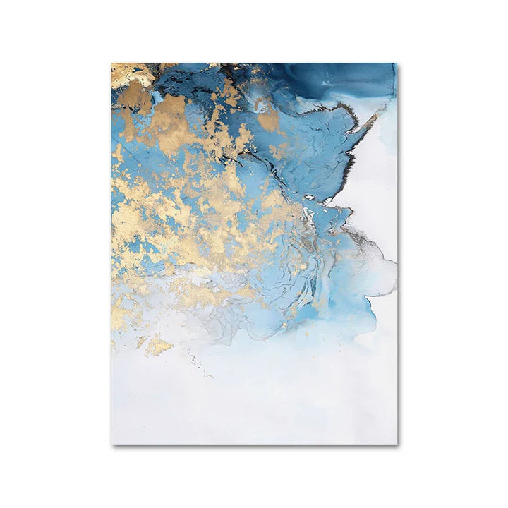 Blue Golden Marble Print Abstract Wall Art Fine Art Canvas Prints Pictures For Living Room Dining Room Hotel Room Bedroom Art Decor | Bowlift
