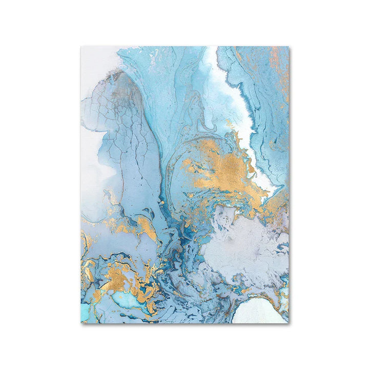 Blue Golden Marble Print Abstract Wall Art Fine Art Canvas Prints Pictures For Living Room Dining Room Hotel Room Bedroom Art Decor | Bowlift