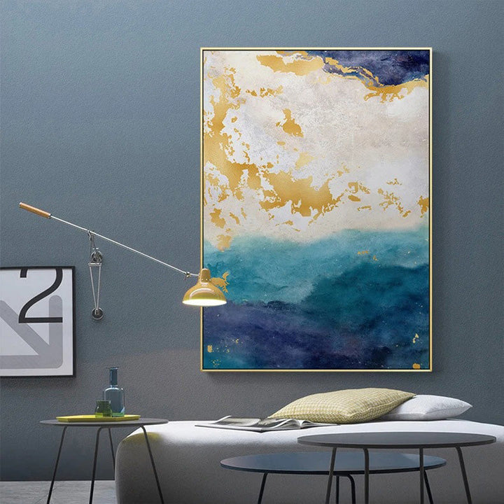 Blue Golden Ocean Spray Seascape Abstract Wall Art Fine Art Canvas Prints Marble Pictures For Living Room Dining Room Art For Contemporary Interiors | Bowlift