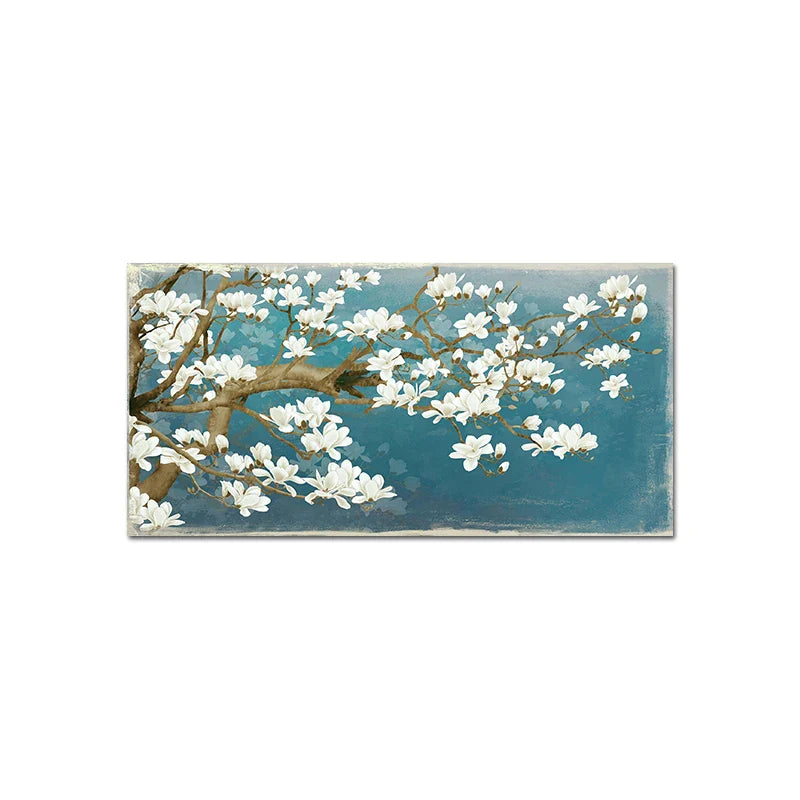 Blue Jade White Blossom Tree Wall Art Fine Art Canvas Prints Modern Botanical Floral Painting Picture For Living Room Bedroom Art Decor | Bowlift