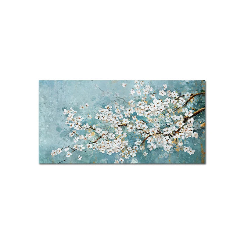 Blue Jade White Blossom Tree Wall Art Fine Art Canvas Prints Modern Botanical Floral Painting Picture For Living Room Bedroom Art Decor | Bowlift