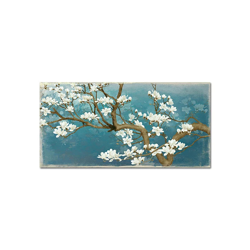 Blue Jade White Blossom Tree Wall Art Fine Art Canvas Prints Modern Botanical Floral Painting Picture For Living Room Bedroom Art Decor | Bowlift