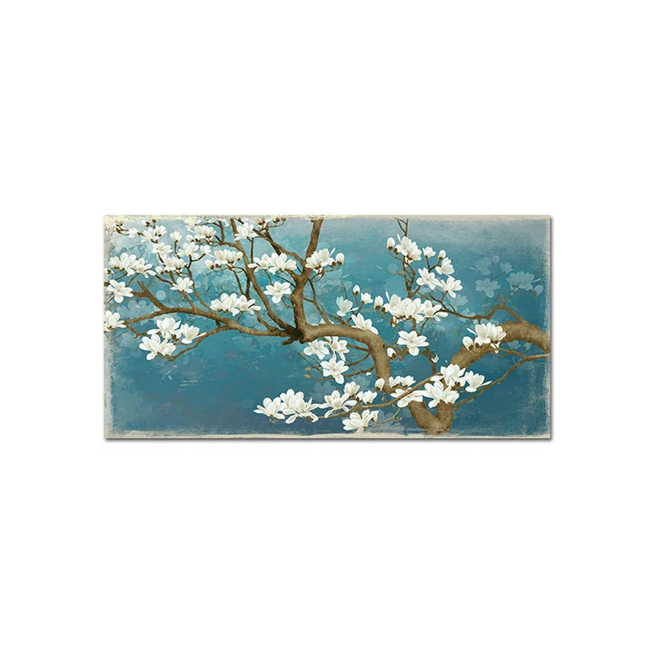 Blue Jade White Blossom Tree Wall Art Fine Art Canvas Prints Modern Botanical Floral Painting Picture For Living Room Bedroom Art Decor | Bowlift