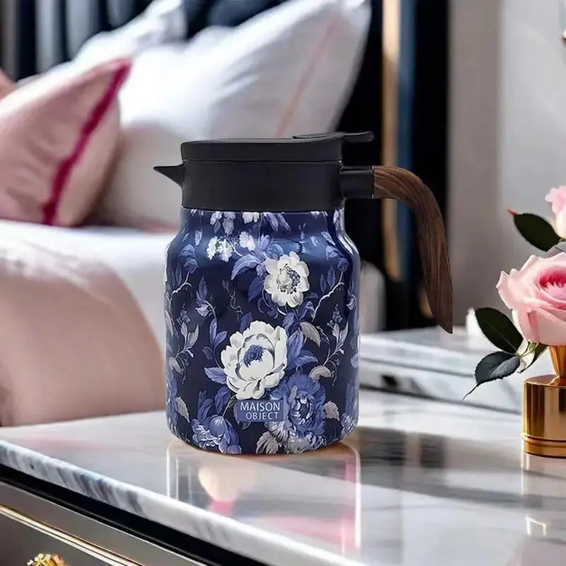 BowLift | Floral Stainless Steel Teapot with Strainer - 1000ml Vintage Elegance